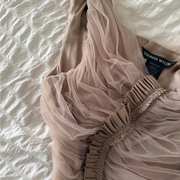 Thomas Wylde One-Shoulder Ruffled Dress in Taupe - Picture 5 of 8